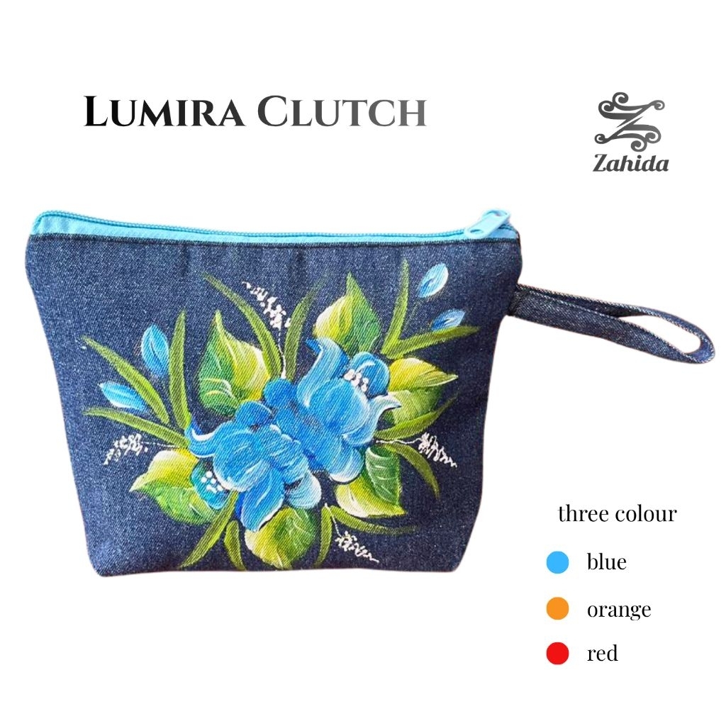 Zahida Dompet Wanita Lukis Lumira Clutch Jeans Denim Premium | Dompet Wanita Stylish Aesthetic Paint