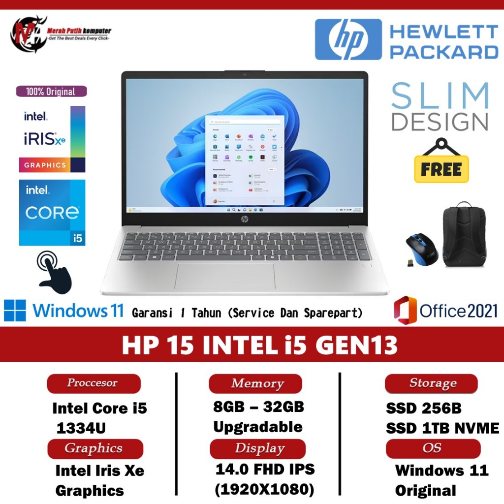 Laptop Baru HP 15 Intel Core I5 1334U Ram 16GB 512GB SSD 15.6 FHD NumberPad Windows11