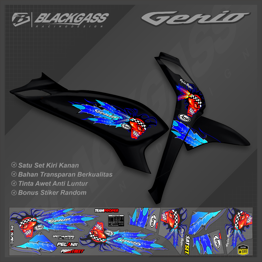 Stiker Striping Transparan Genio Motif Arai Troy Lee Design Sudah Cutting 02