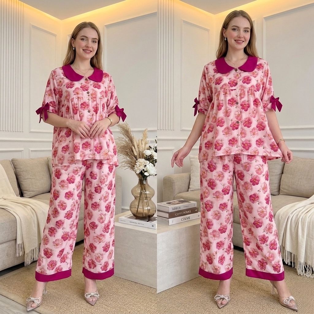 YOLLA SET RAYON LD 110CM // ONE SET RAYON PRINTING // SETELAN WANITA LENGAN PENDEK // ONE SET MOTIF 