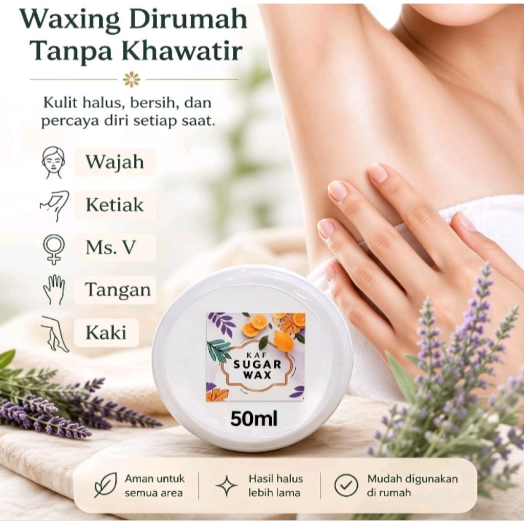 (COD)Waxing ketiak - KAF sugar wax 50ml - free 8 kertas wax&1 spatula