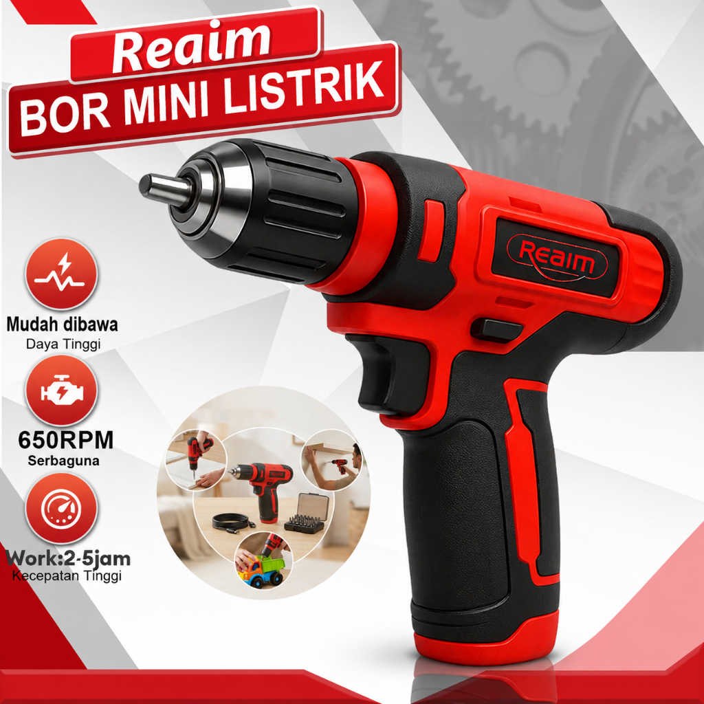Reaim Mesin Bor Baterai Cordless Drill Bor Batere 8V Bor Listrik Obeng Listrik