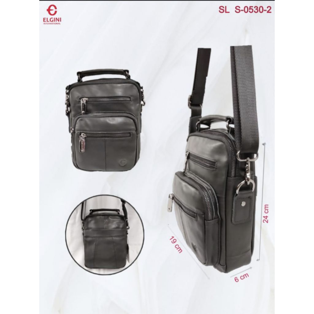 Tas selempang, tas samping UNISEX bahan kulit asli 100% brand ELGINI original