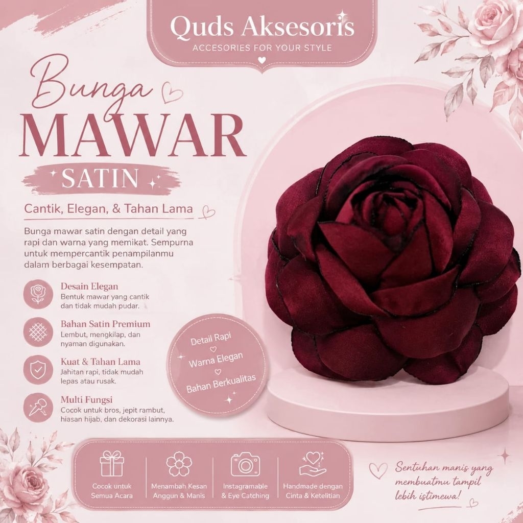 Bunga mawar satin / korsase bunga mawar satin( PO)