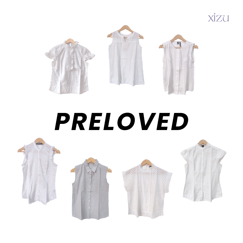 Preloved Baju Atasan Wanita | Sleeveless| Tank Top | White Grey | Style Modern Korean Y2K Retro Bran