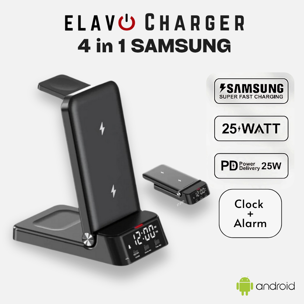 ELAVO 25W 4 in 1 Foldable Fast Charging cocok untuk Galaxy Watch series Active 1 2 3 4 5 6 Pro class