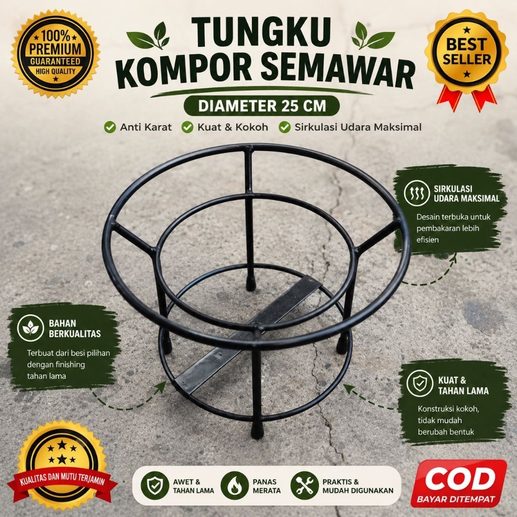 Dudukan Kompor Semawar Besi / Pangkon Tungku Kompor Gas Mie Ayam Bakso Diameter 25cm Tinggi 20cm