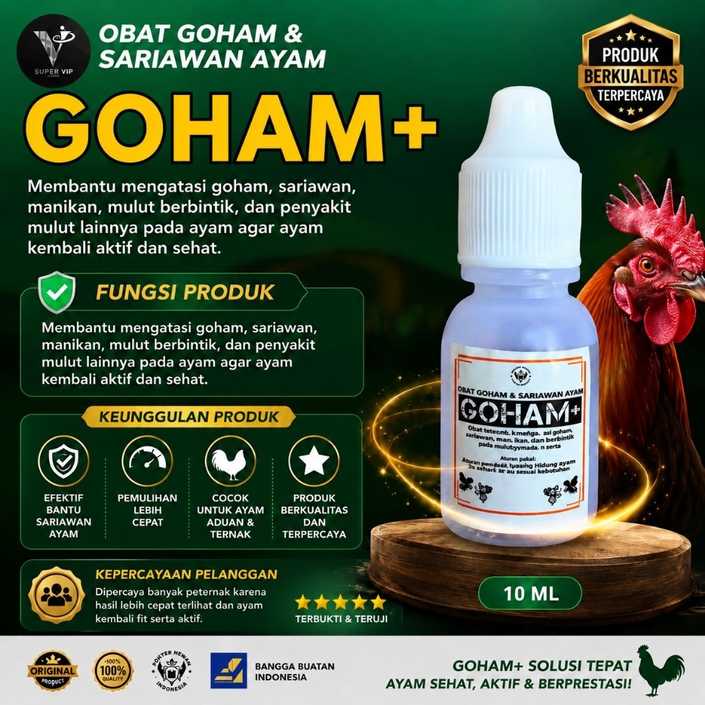 Obat GOHAM+ Mengatasi Penyakit Sariawan, Radang Mulut Ayam & Mengobati Goham (Manikan) Pada Paruh Ay