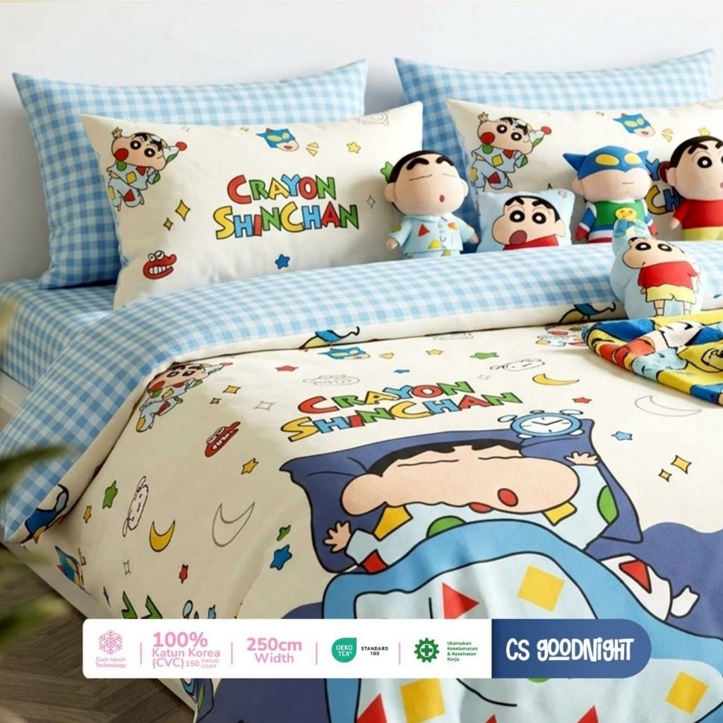 BEDCOVER +  SET SPREI KATUN LOKAL ASLI MOTIF ANAK SINCHAN TOY STORY (ANTI GESER) ADEM SEMUA UKURAN