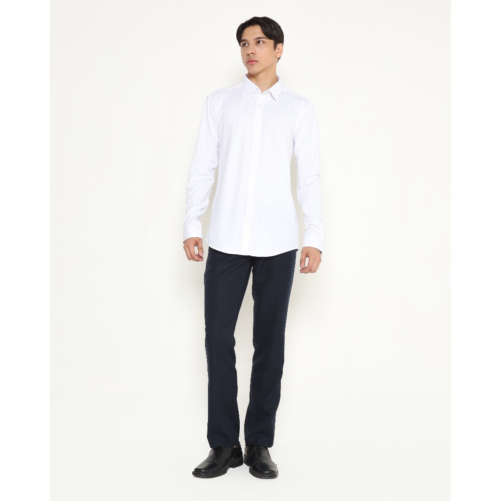 VALINO Kemeja Lengan Panjang Pria (Putih, Biru Muda, Biru Navy)