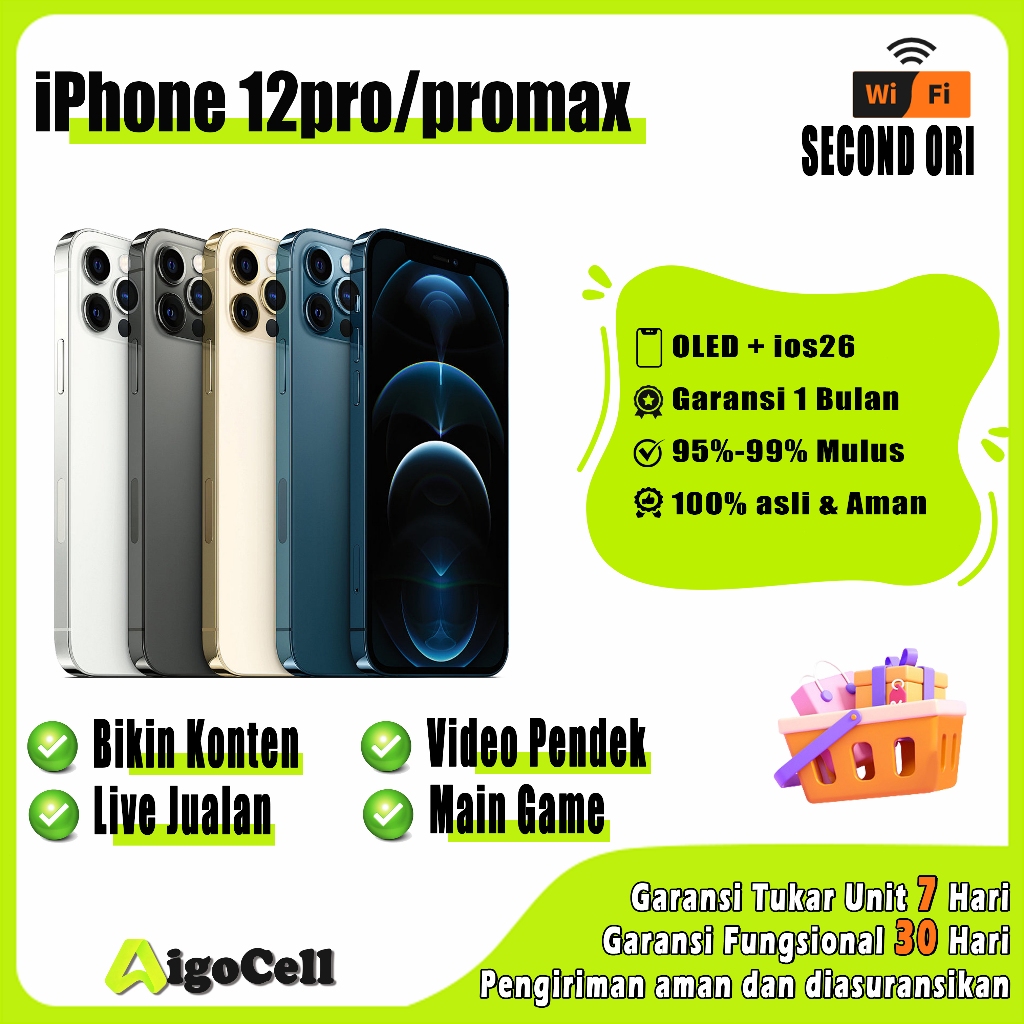 iphone 12Pro/12proMax 128GB 256GB bekas MULUS FULSET Kondisi good inter second asli /buat ngonten/wi