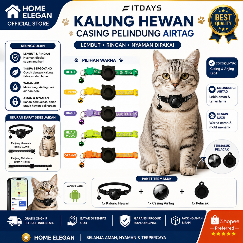 smart pelacak GPS Pet Tracker Air Tag&kalung kuping Anjing/Kucing, Kalung Pelacak,Khusus Android