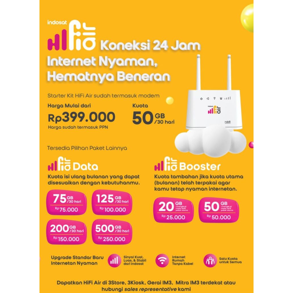 Hifi Air Indosat/Wifi Tanpa Kabel/Modem + SimCard 50GB + Garansi resmi 1 Tahun