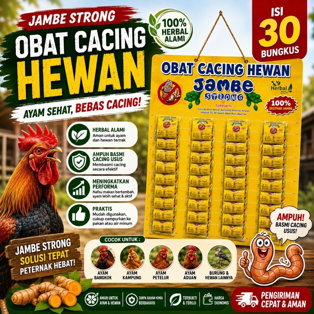 Jambe Strong Obat Cacing Ayam Herbal Isi 30 Sachet | Obat Cacing Ayam Bangkok Ampuh | Obat Cacing He