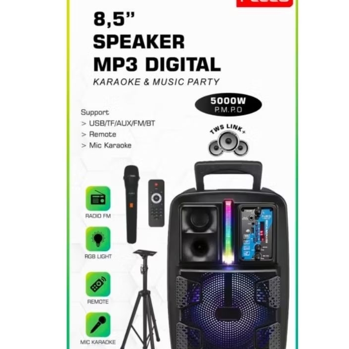 SPEAKER FLECO BLUETOOTH KAROKE 8809 + STAND SPEAKER FREE 2 MIC