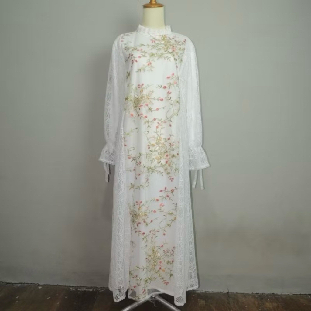 aluna dress brukat putih by kautami id