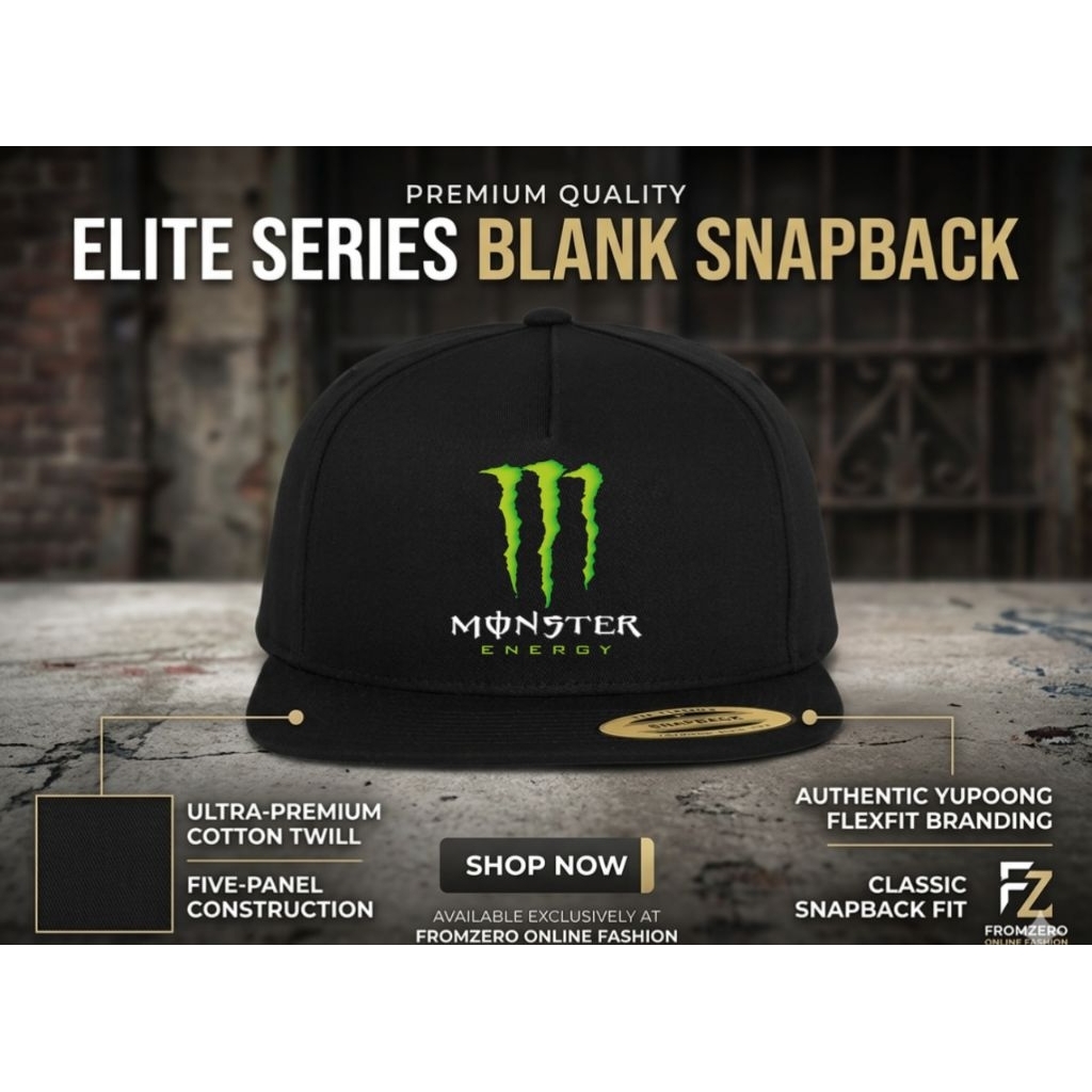 Topi Baseball Snapback Pria - Katun Tebal, Sablon Elegan, Unisex, Berlogo Monster Energi