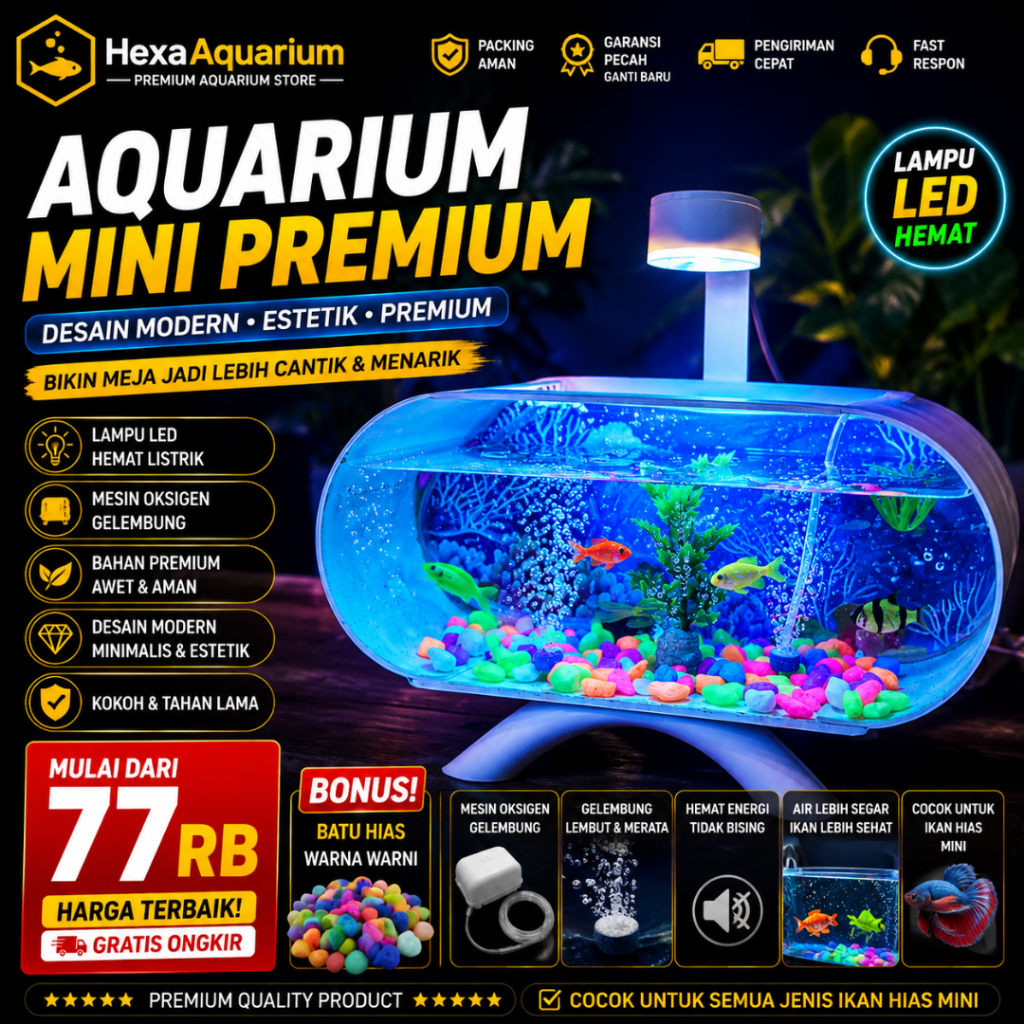Aquarium Mini Ikan Cupang Akrilik Fullset Lengkap Aeshthetic Gratis Mesin Gelembung Lgk01