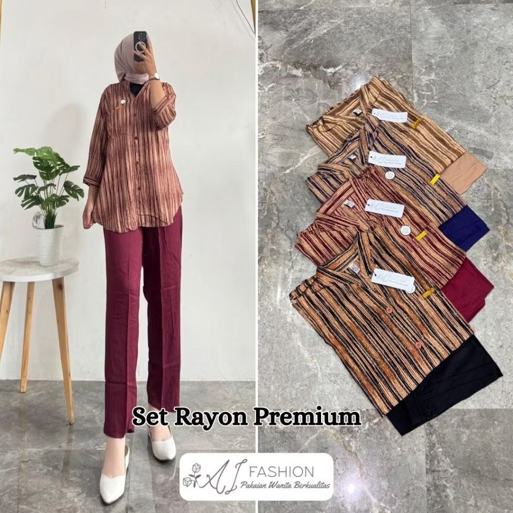 SETELAN/ONESET RAYON PREMIUM KOMBINASI TWILL MOTIF SERAT KAYU AI FASHION
