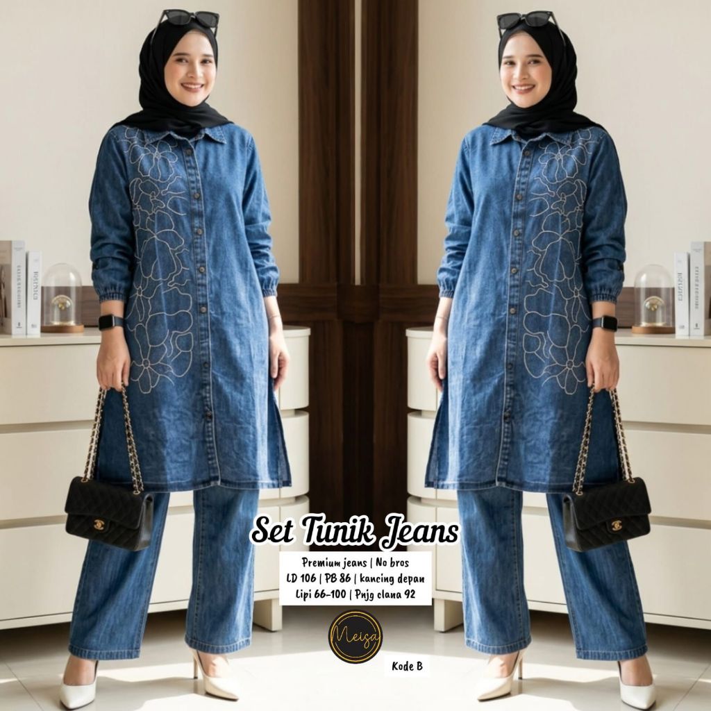 Pakaian Wanita SET TUNIK JEANS Trend FASHION HQ From MeiSa