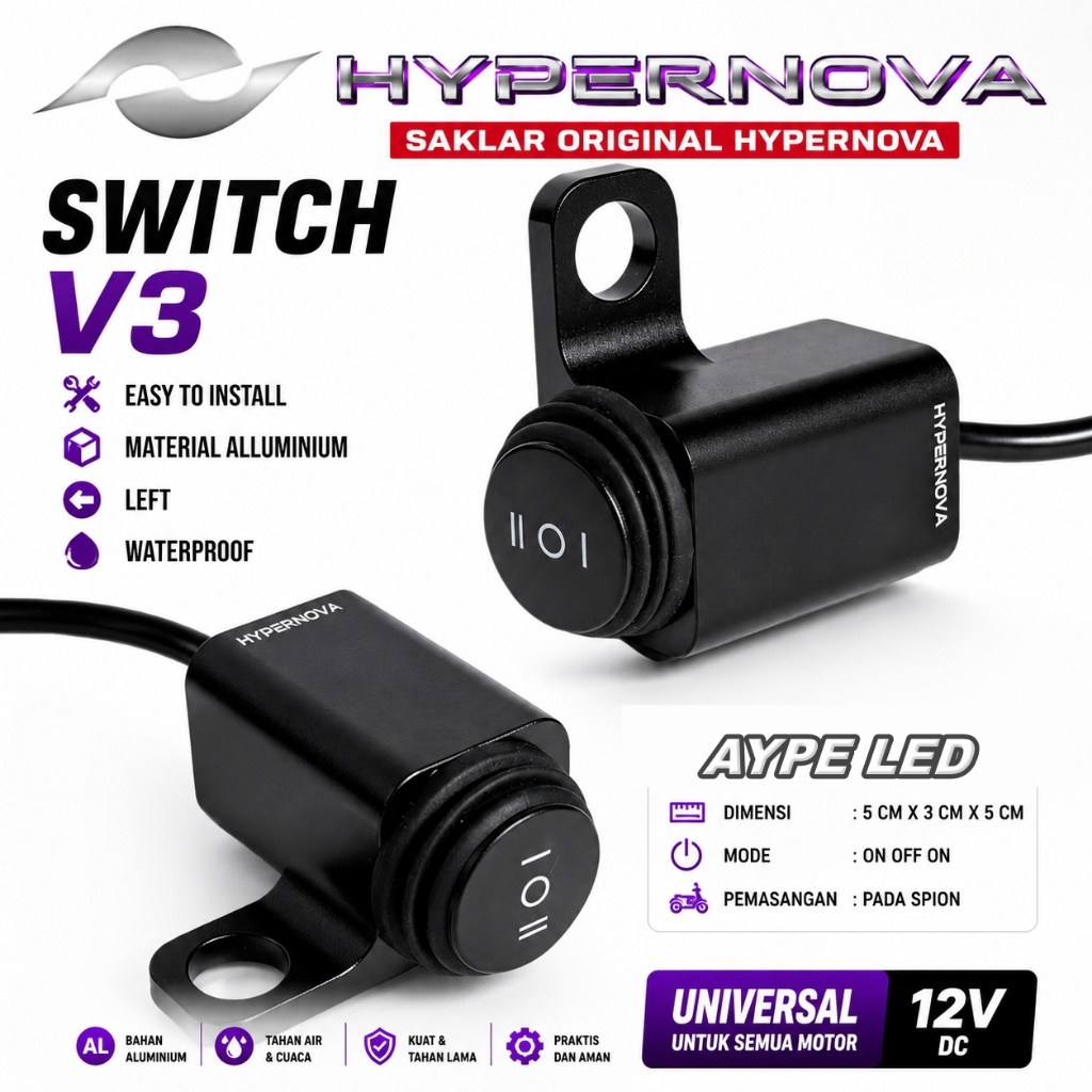 Saklar Switch HYPERNOVA V3 1 tombol Spion Full aluminium Waterproof ON OFF ON Saklar Spion