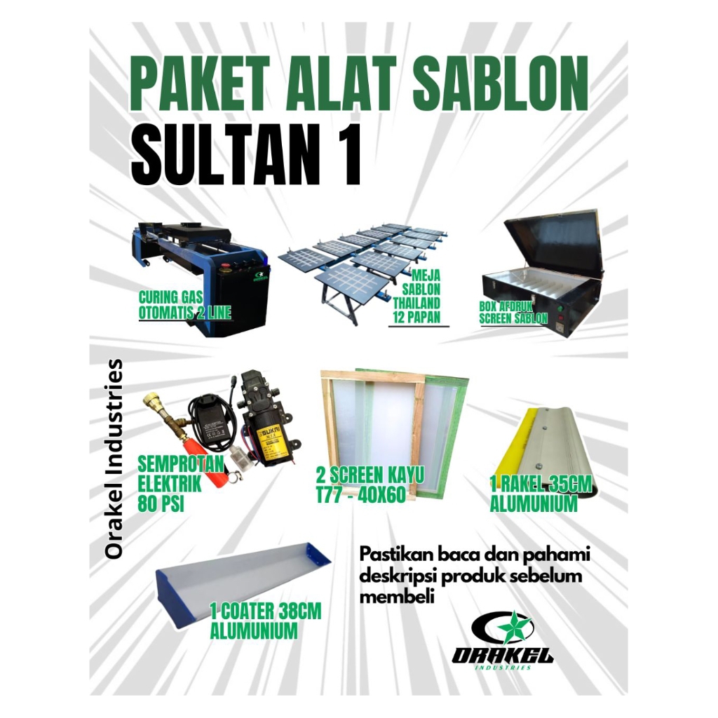 PAKET 1 SULTAN SABLON - MEJA SABLON 12 PAPAN + CURING OTOMATIS + BOX AFDRUK + SCREEN + RAKEL + COATE