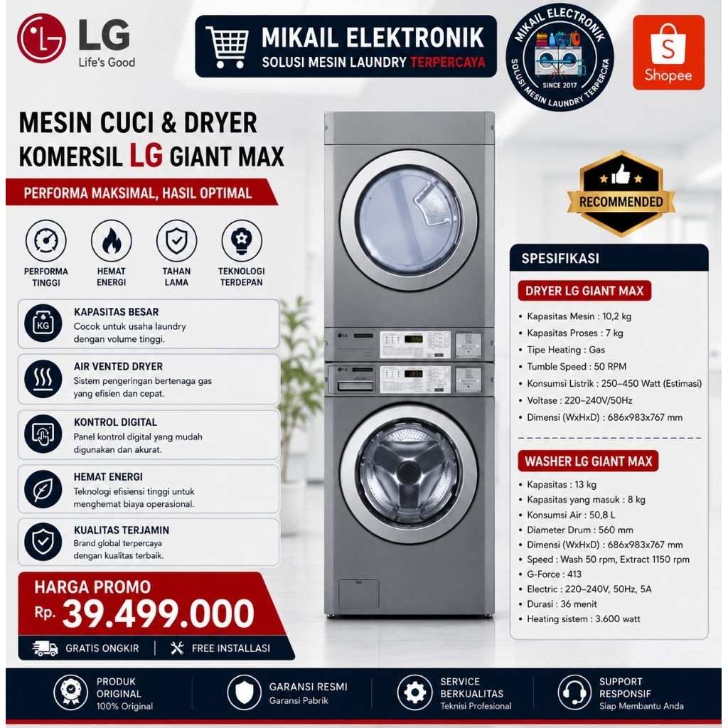 MESIN LAUNDRY STACK LG GIANT MAX C MESIN CUCI DRYER KOMERSIAL