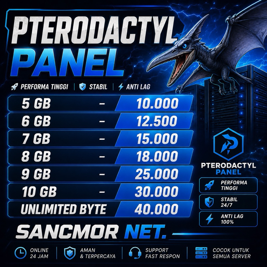 Panel Pterodactyl - RAM 5GB s/d UNLIMITED BYTE - High Performance