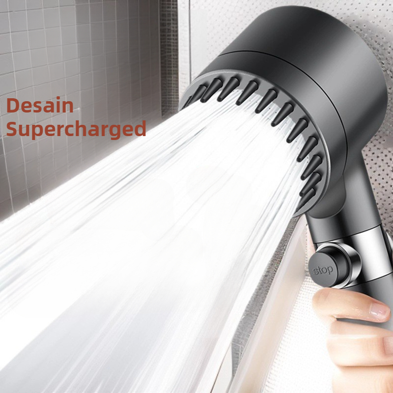 Shower Set 4In1 Minimalis Modern Hand Shower Tekanan Air Kuat Dudukan Tempel Tanpa Bor + Kran