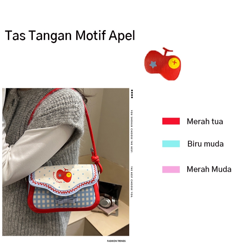 COD YC  Tas tangan wanita dengan motif apel yang imut / Tas selempang wanita bergaya Korea PU/ Tas b