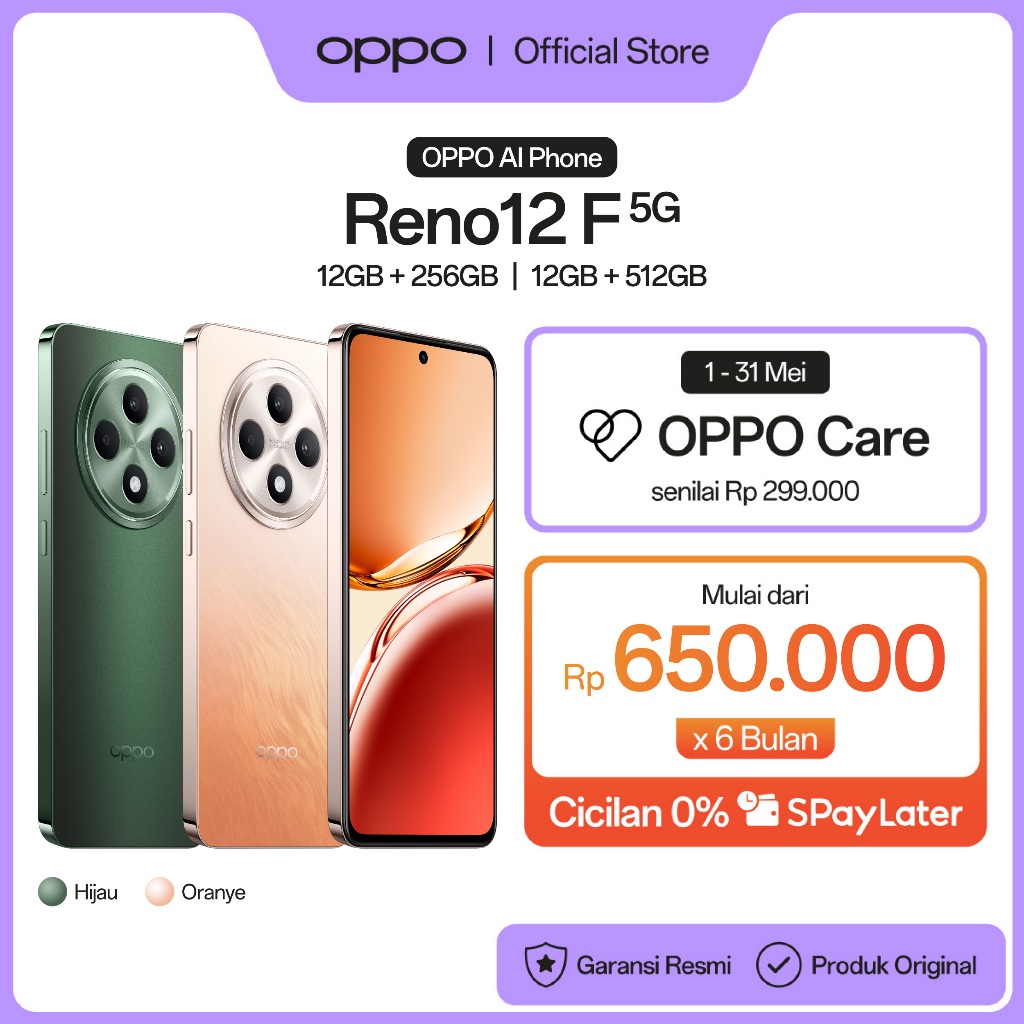 OPPO Reno12 F 5G 12GB+256GB/512GB [AI Potrait Expert, All-Round Armour, Dimensity 6300, 45W SUPERVOO