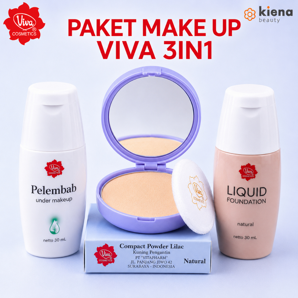 Viva Bundle Paket Make Up 3In1 Pelembab - Liquid Foundation - Compact Powder Natural/Kuning Langsat/