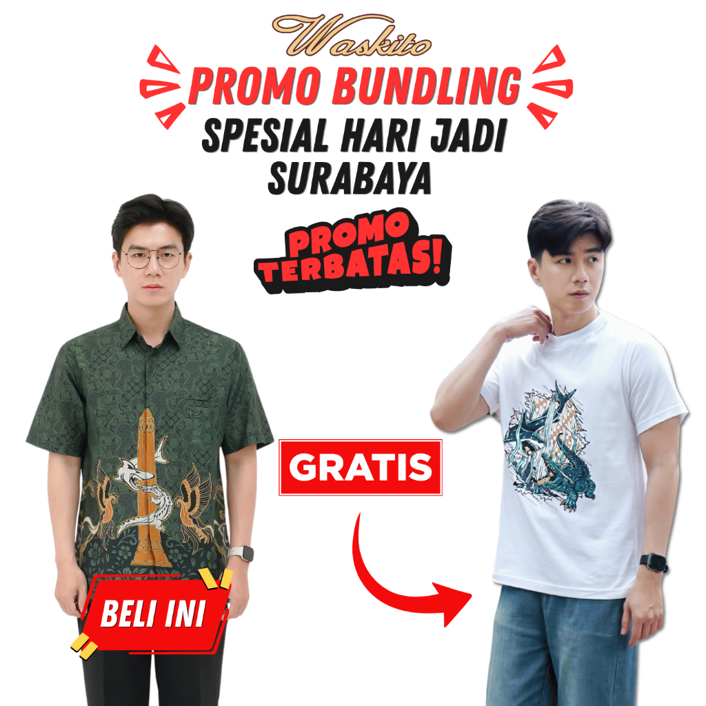 Waskito - Kemeja Batik Pria Katun Premium Lengan Pendek Motif Tugu Surabaya HB 51993
