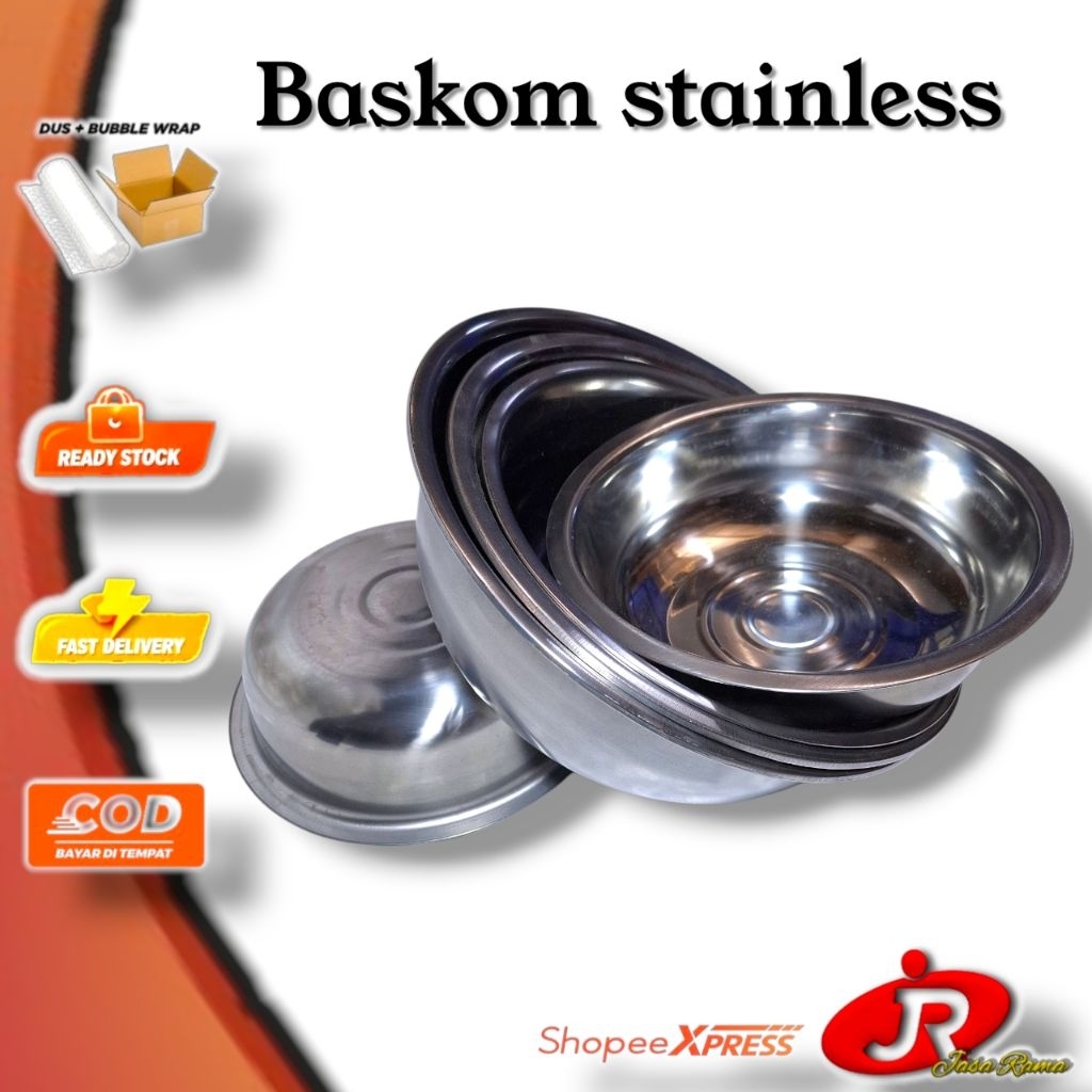 Baskom Stainless Steel 24 26 28 30 32cm | Mangkuk Stainless Besar Tebal Anti Karat | Baskom Dapur Se