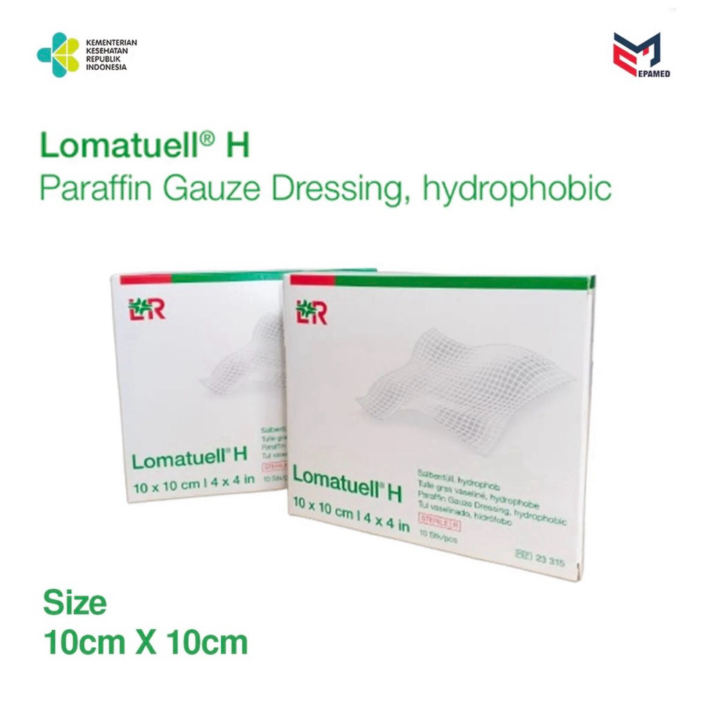 Lomatuell H Kasa Pembalut Steril Antibiotik 10x10 cm, 10pcs/box Hydrophobic kasa Penutup Luka Lohman
