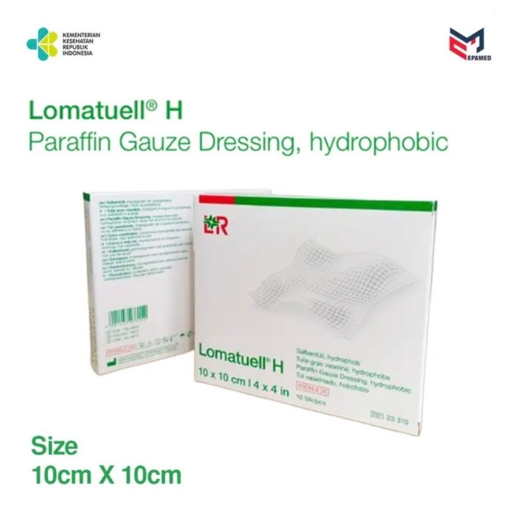 Lomatuell H Kasa Pembalut Steril Antibiotik 10x10 cm, 10pcs/box Hydrophobic kasa Penutup Luka Lohman