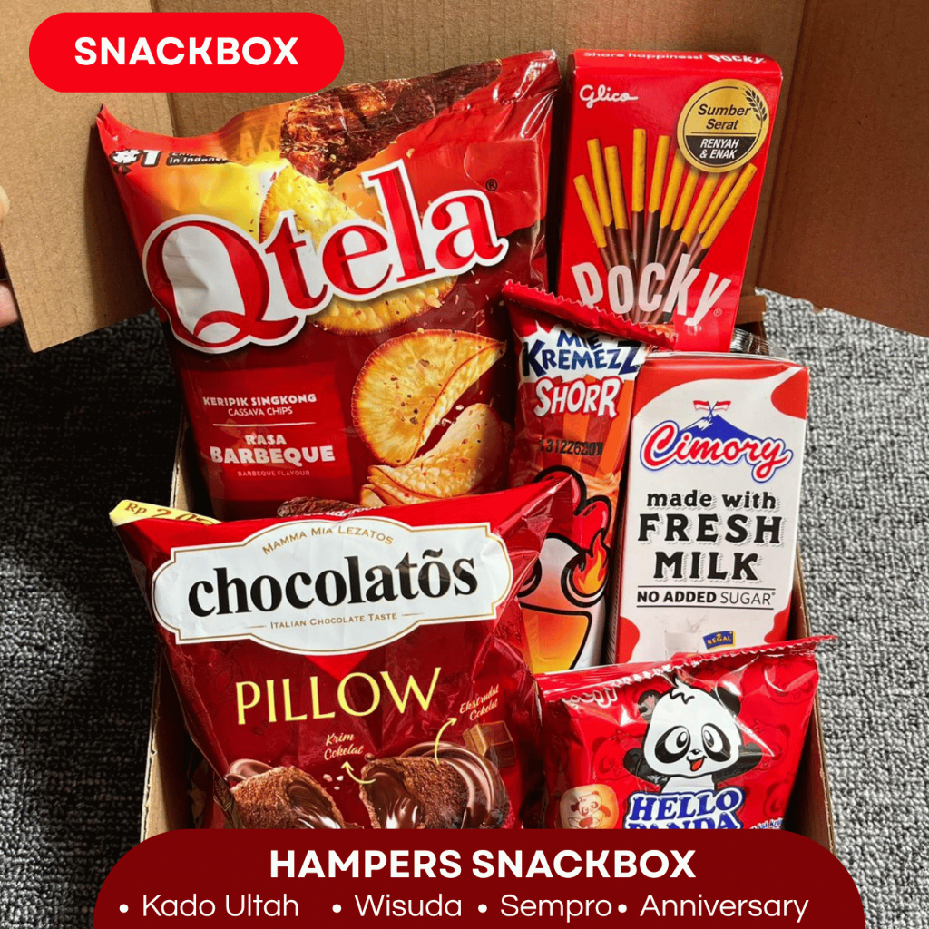Snack Box Kado Ulang Tahun / Hampers Wisuda Isi Qtela Pocky Chocolatos Hello Panda Cimory Hadiah Ula
