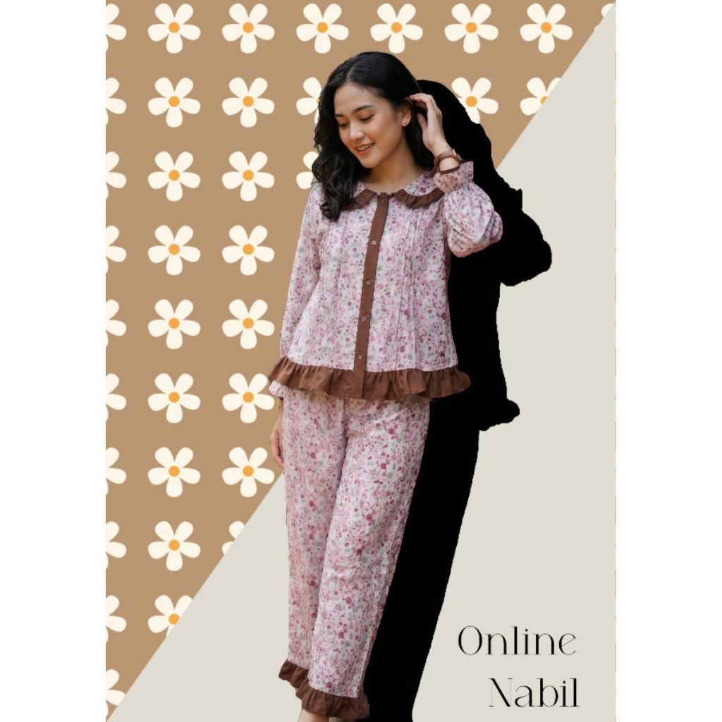 set piyama katun-motif bunga