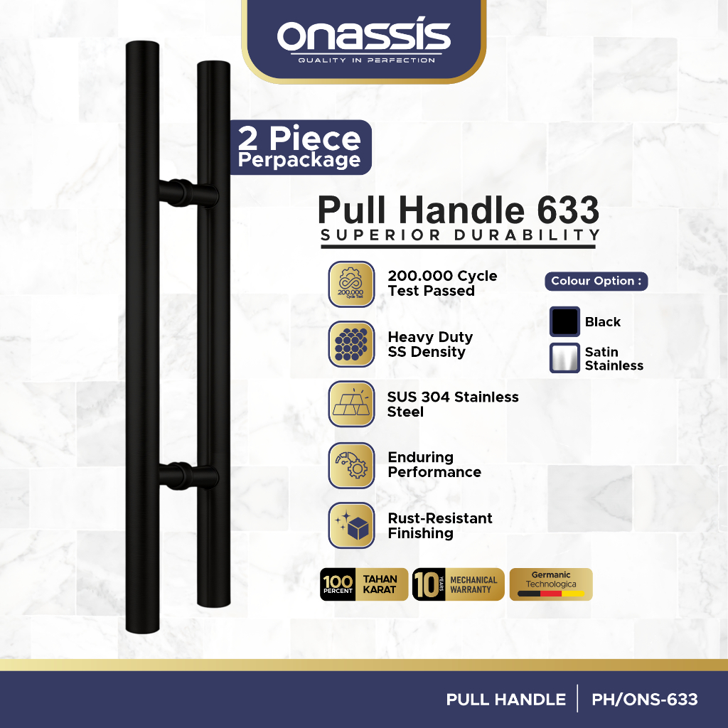 Onassis Pull Handle PH/ONS-633 SUS 304 | Handle Pintu Mewah untuk Pintu Kaca/Kayu | Kuat & Tahan Lam