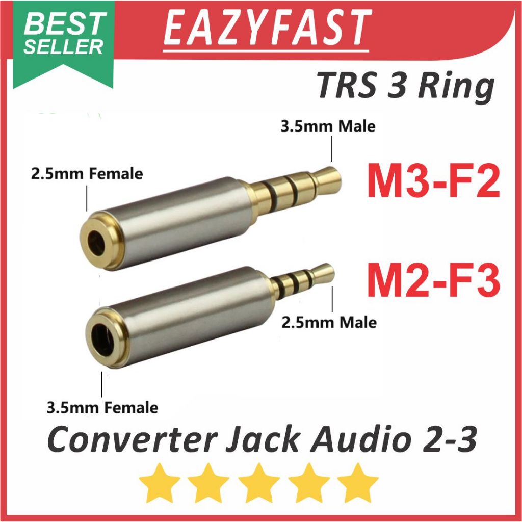 Converter Adapter Jack Audio 3.5 to 2.5 mm to 3.5mm to 2.5mm  Konverter Adaptor Konektor Gold Stereo