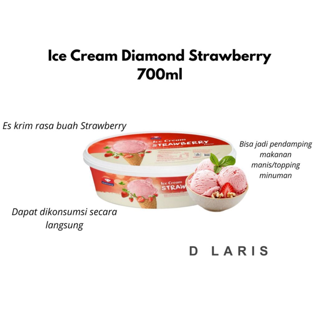 Ice Cream Diamond Strawberry 700ml Es Krim Box Rasa Stroberi Creamy Lembut Enak