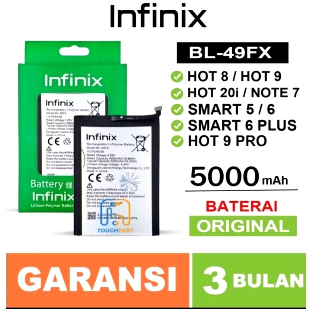 BATRAI BATTERY INFINIX  BL49FX  INFINIX HOT 8  HOT 9 HOT 12i  EMART 5  SMART 6  ORGNAL