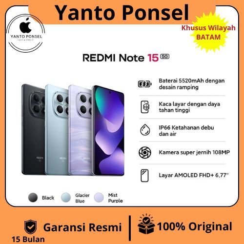 Xiaomi Redmi Note 15 5G (8/256 GB) (12/512 GB) | Baterai 5520mAh Prosesor  Snapdragon® 6 Gen 3 Mobil
