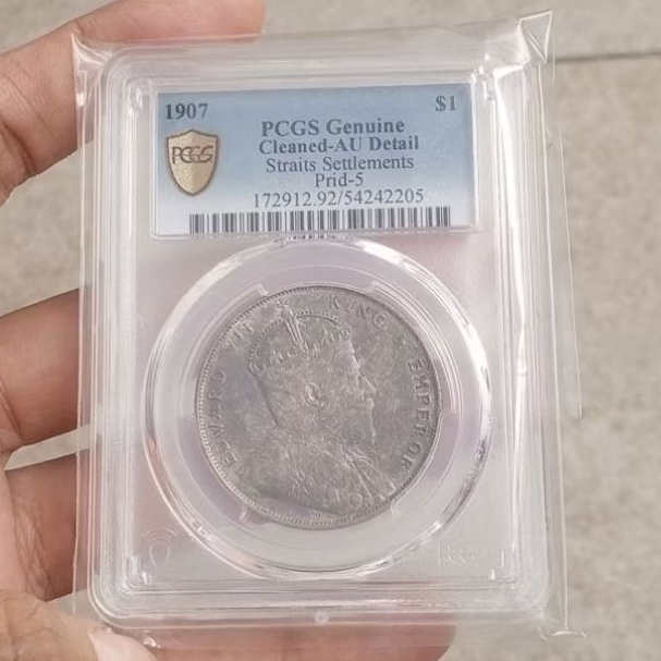 PCGS AU Detail $1 Edward Straits Settlements thn 1907