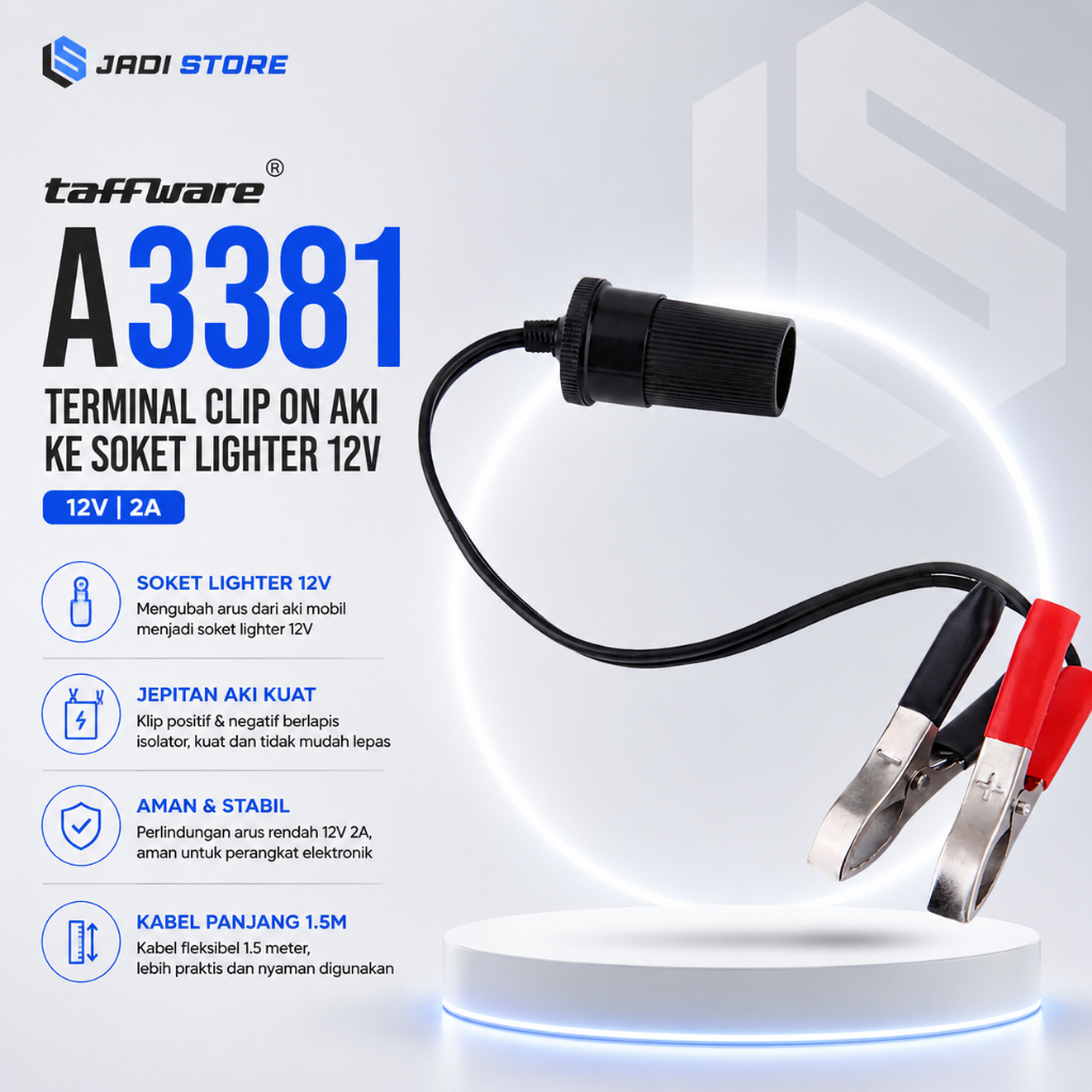 Taffware Terminal Clip On Aki Mobil ke Soket Lighter 12V 2A A3381 Adaptor Lubang Korek Api Jepit Aki