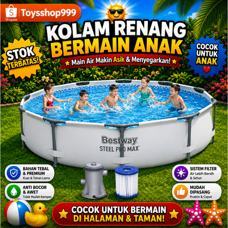Bestway Kolam Renang Steel Pro Max Bulat Filter Kolam family 56416