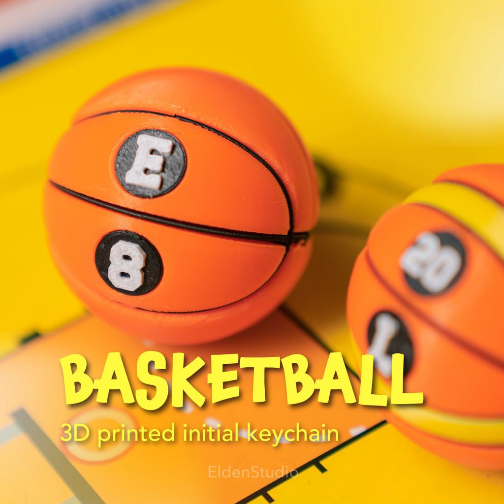 Basketball Initial 3D Print Keychain | Gantungan Kunci Bola Basket Inisial