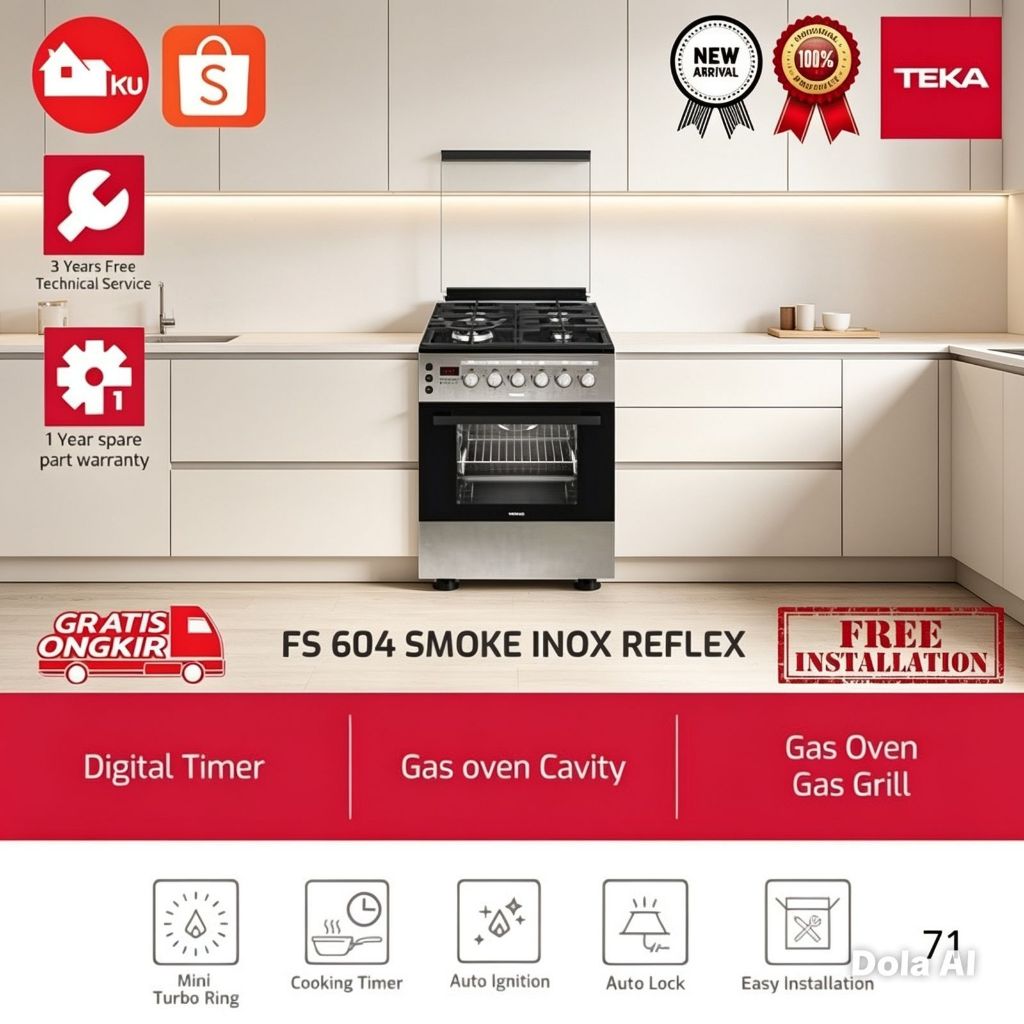 Teka Freestanding Cooker FS604 / FS 604 SMOKE INOX REFLEX - Kompor Gas Dengan Oven