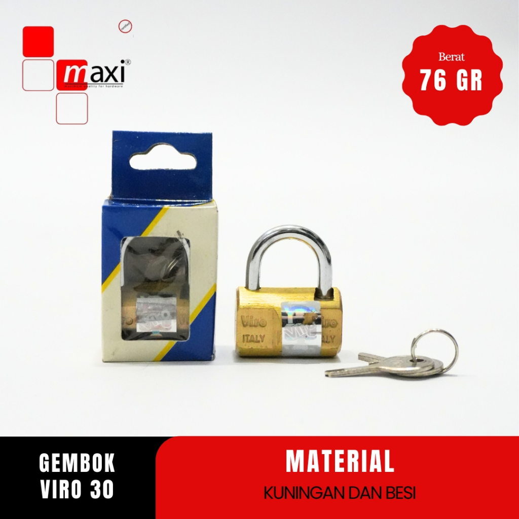 Gembok Pagar Gerbang Anti Maling Bulat Viro 30mm Kuningan berat 73gr - MAXI