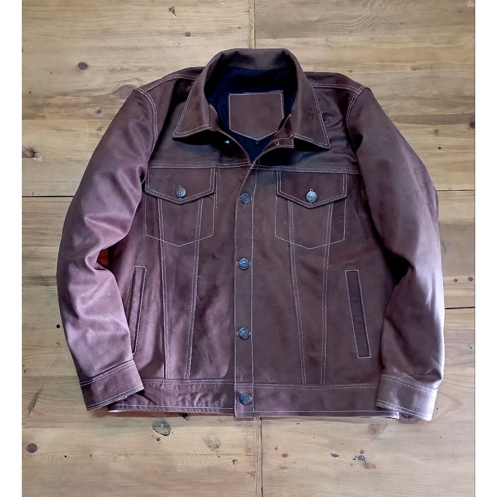 jaket kulit trucker pria size L